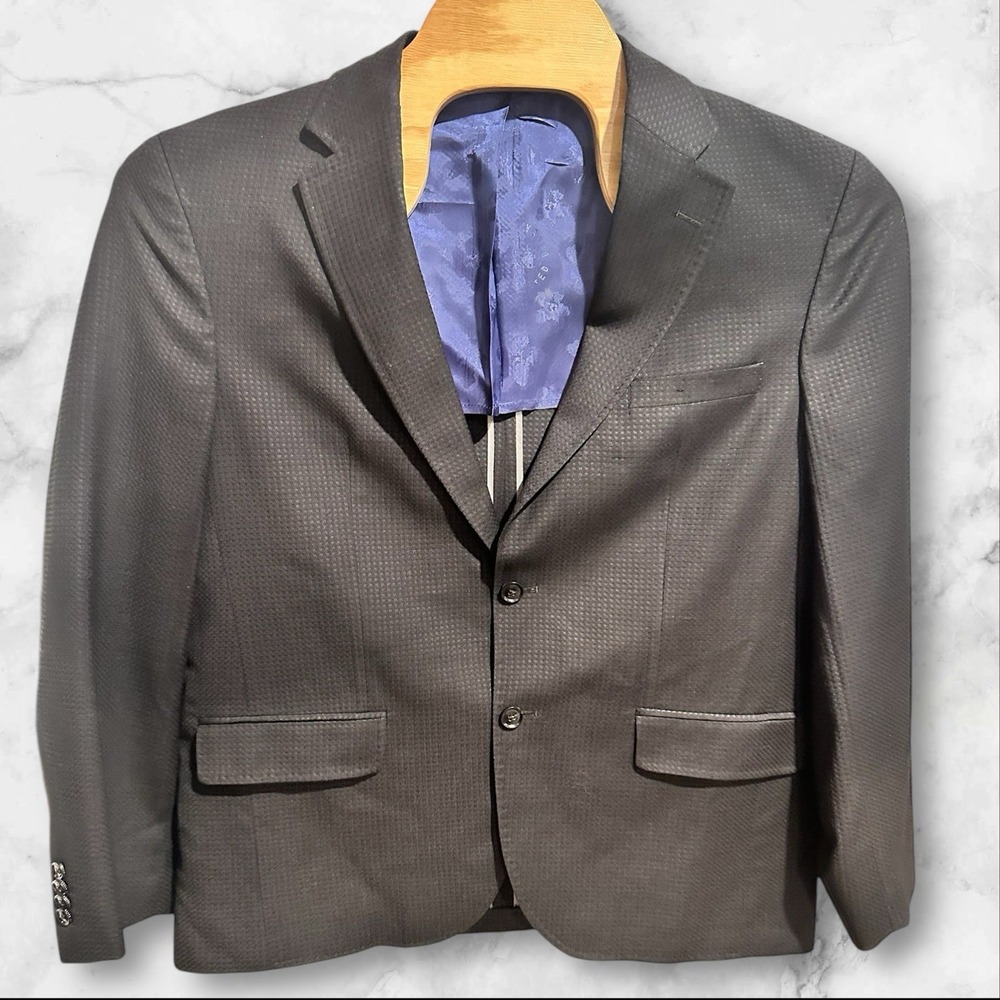 Ted Baker 46R Black Square Textured Check Soft Shoulder Blazer Jacket Sport Coat